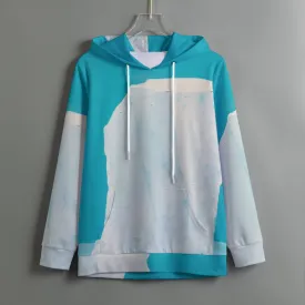 179. All-Over Print Women's Pullover Hoodie With Drawstring  teal and white print
