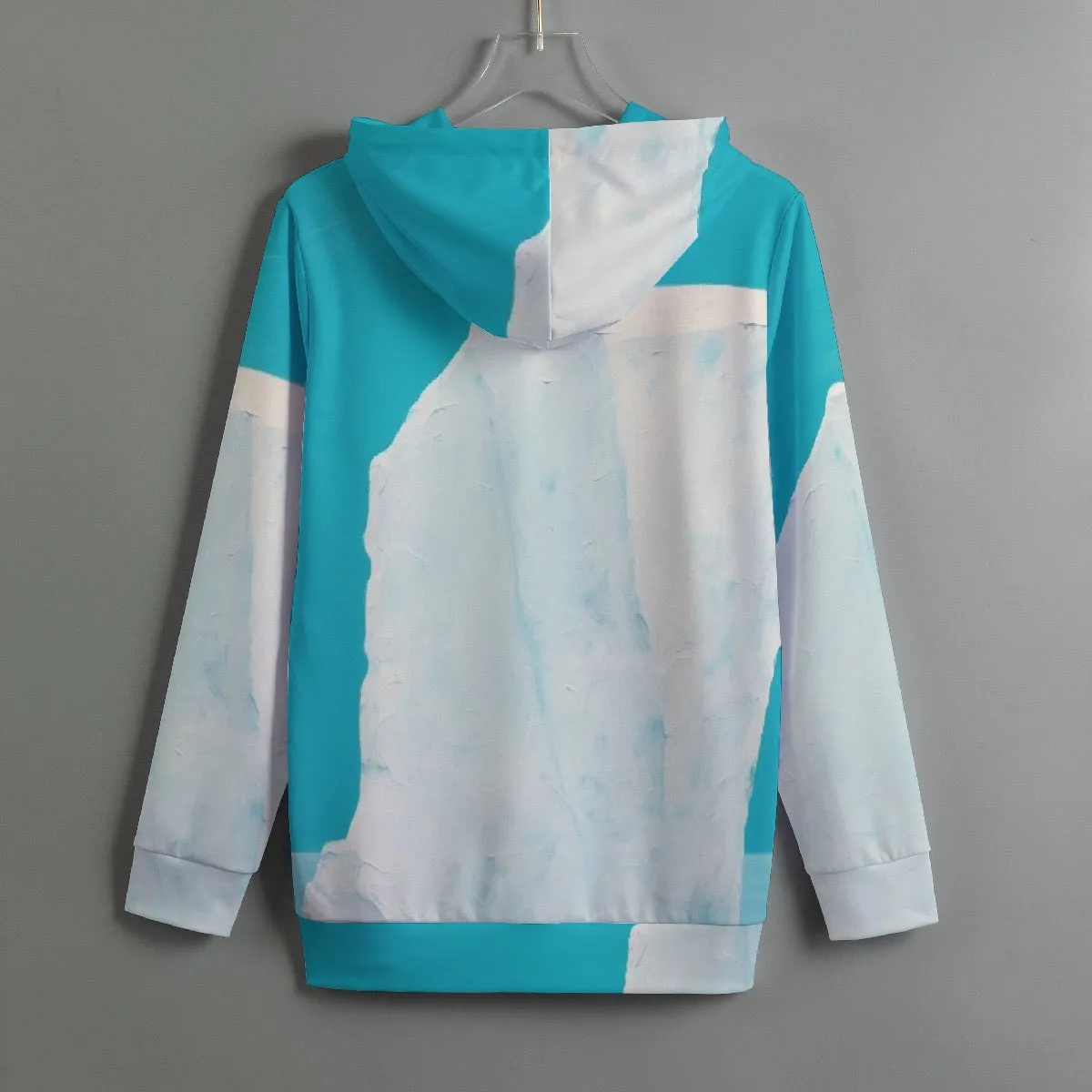 179. All-Over Print Women's Pullover Hoodie With Drawstring  teal and white print