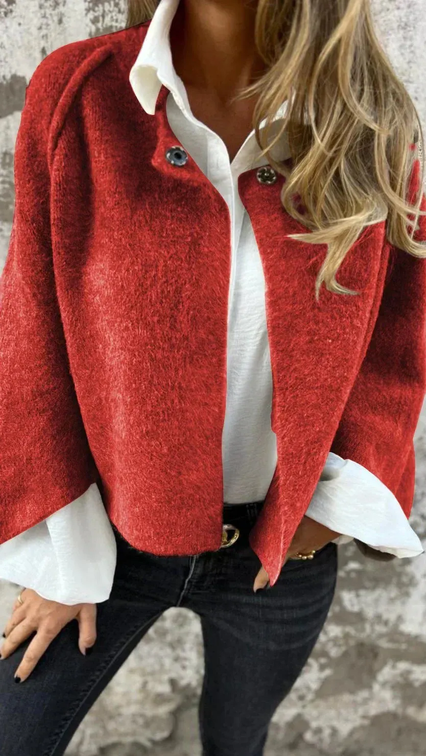 Amalia- Wool Cardigan with Round Neck and Long Sleeves