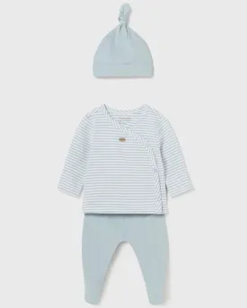 Aqua Blue Striped Kimono Set with Hat