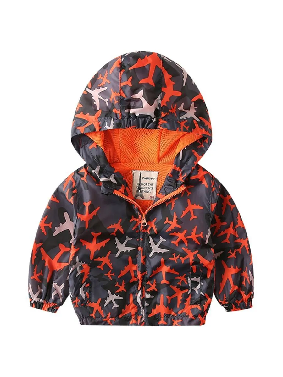 Autumn Allover Print Toddler Boy Hooded Jacket