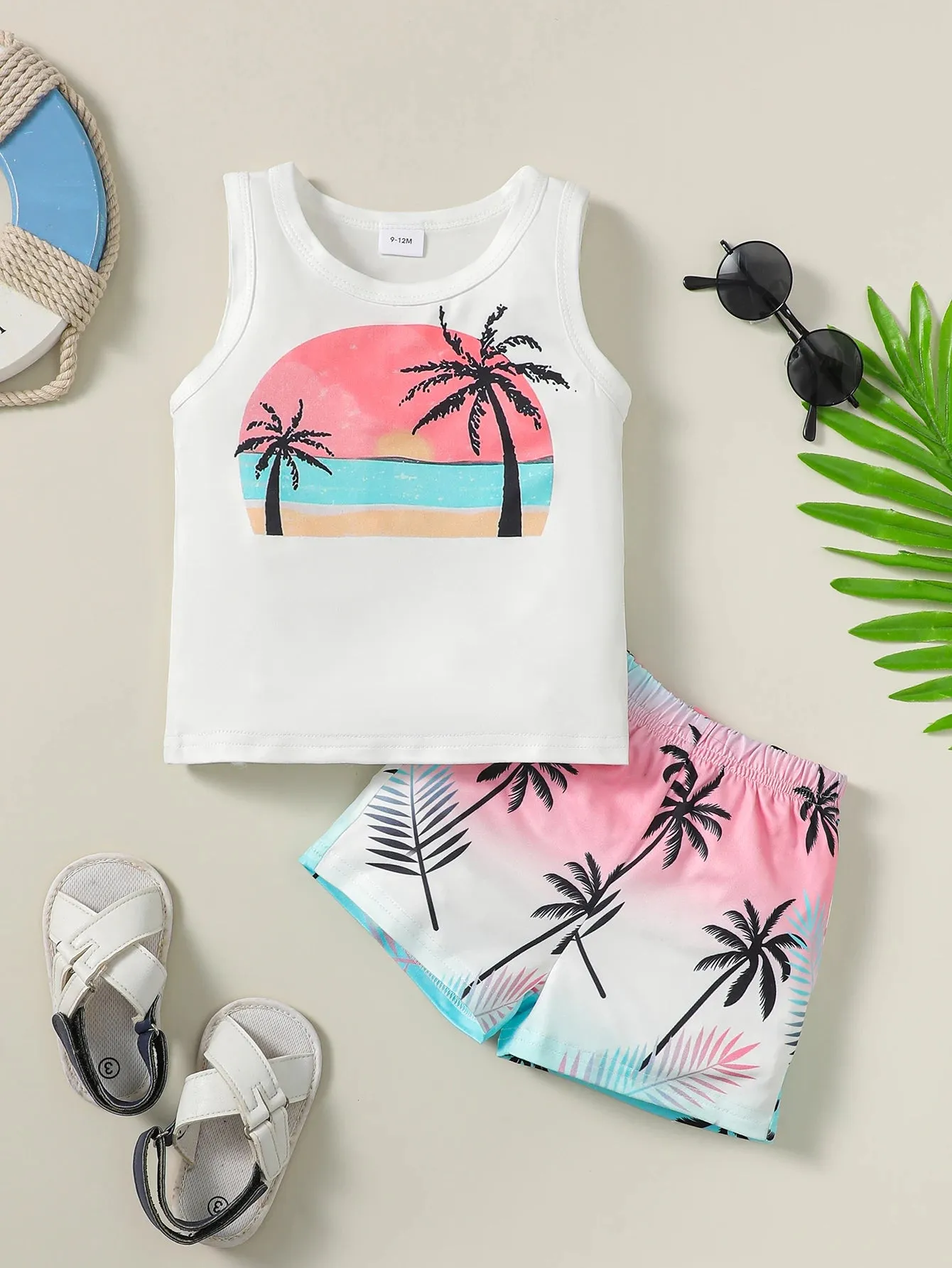 Baby Boys Coconut Tree Printed Vacation Style Clothing Set