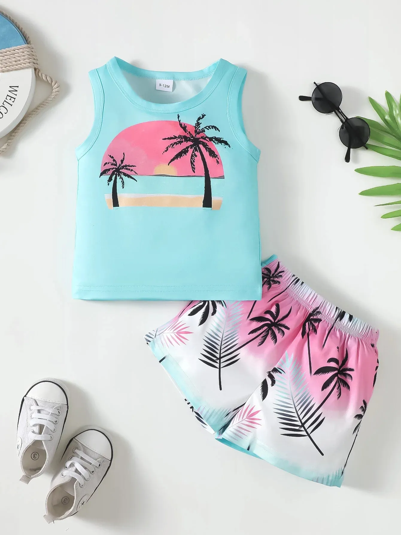 Baby Boys Coconut Tree Printed Vacation Style Clothing Set