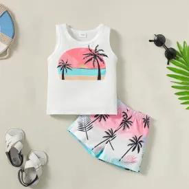 Baby Boys Coconut Tree Printed Vacation Style Clothing Set