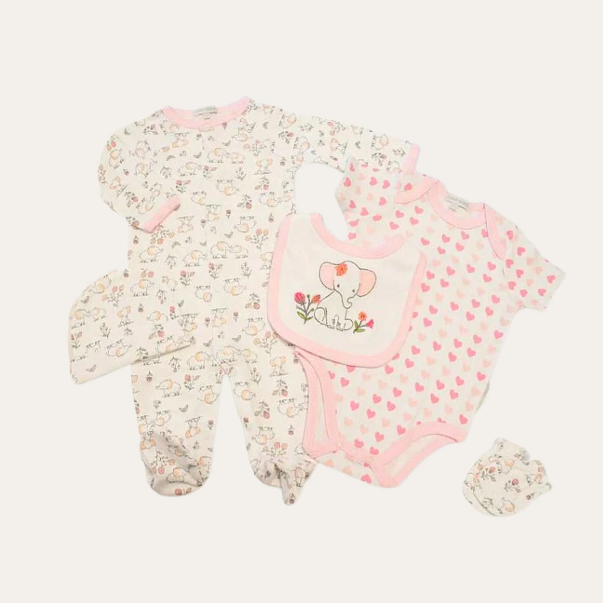 Baby Girl Clothing Gift Set 'Pink Elephant & Hearts'