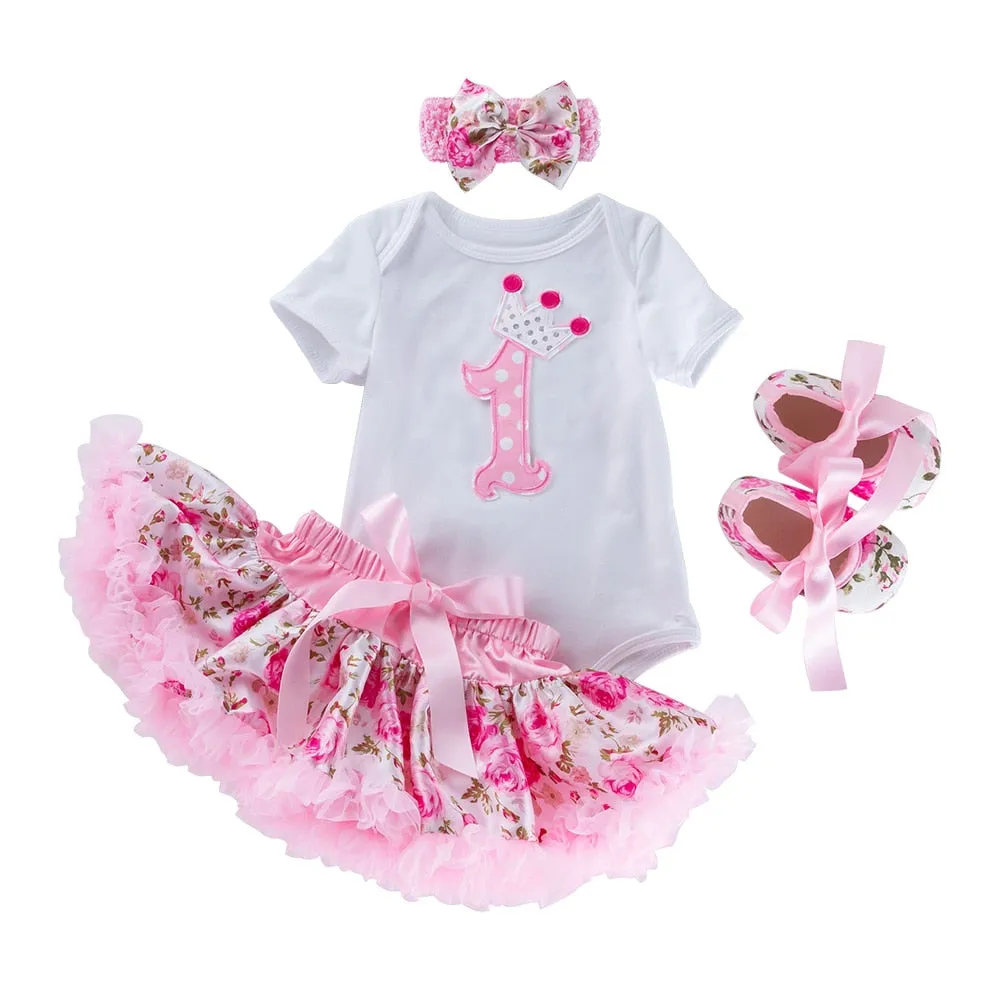 Baby Girls 4Pcs Birthday Outfit Sets/Ruffle Skirts Romper