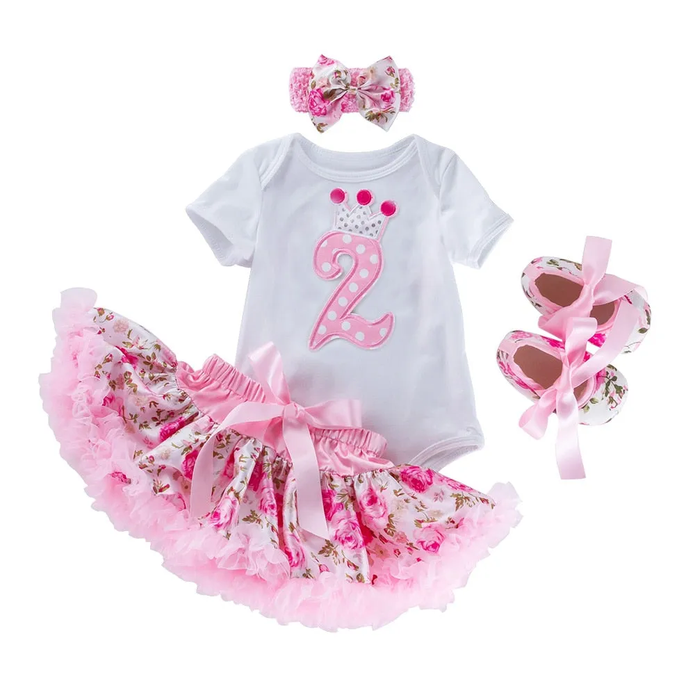 Baby Girls 4Pcs Birthday Outfit Sets/Ruffle Skirts Romper