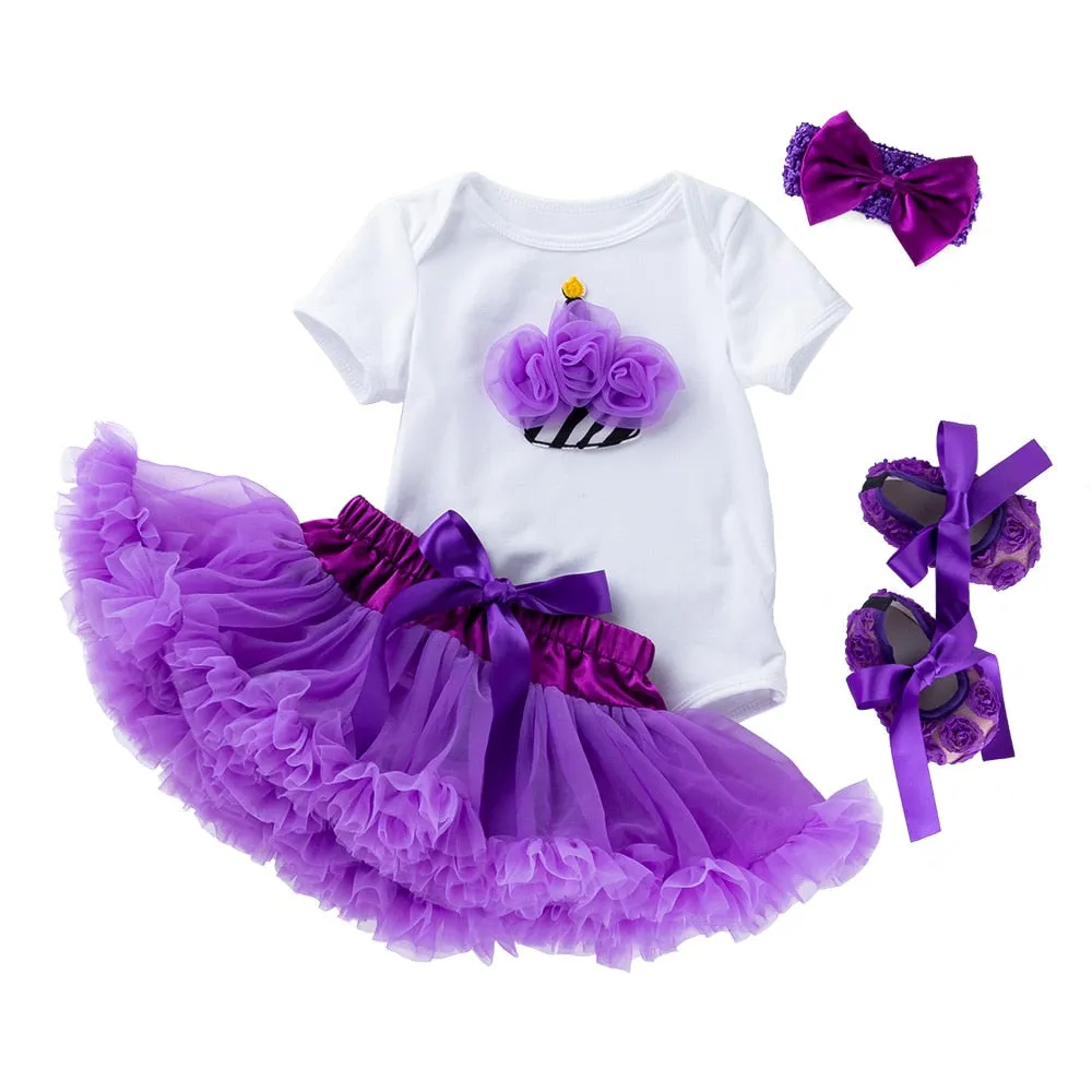 Baby Girls 4Pcs Birthday Outfit Sets/Ruffle Skirts Romper