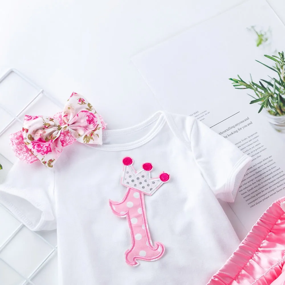 Baby Girls 4Pcs Birthday Outfit Sets/Ruffle Skirts Romper