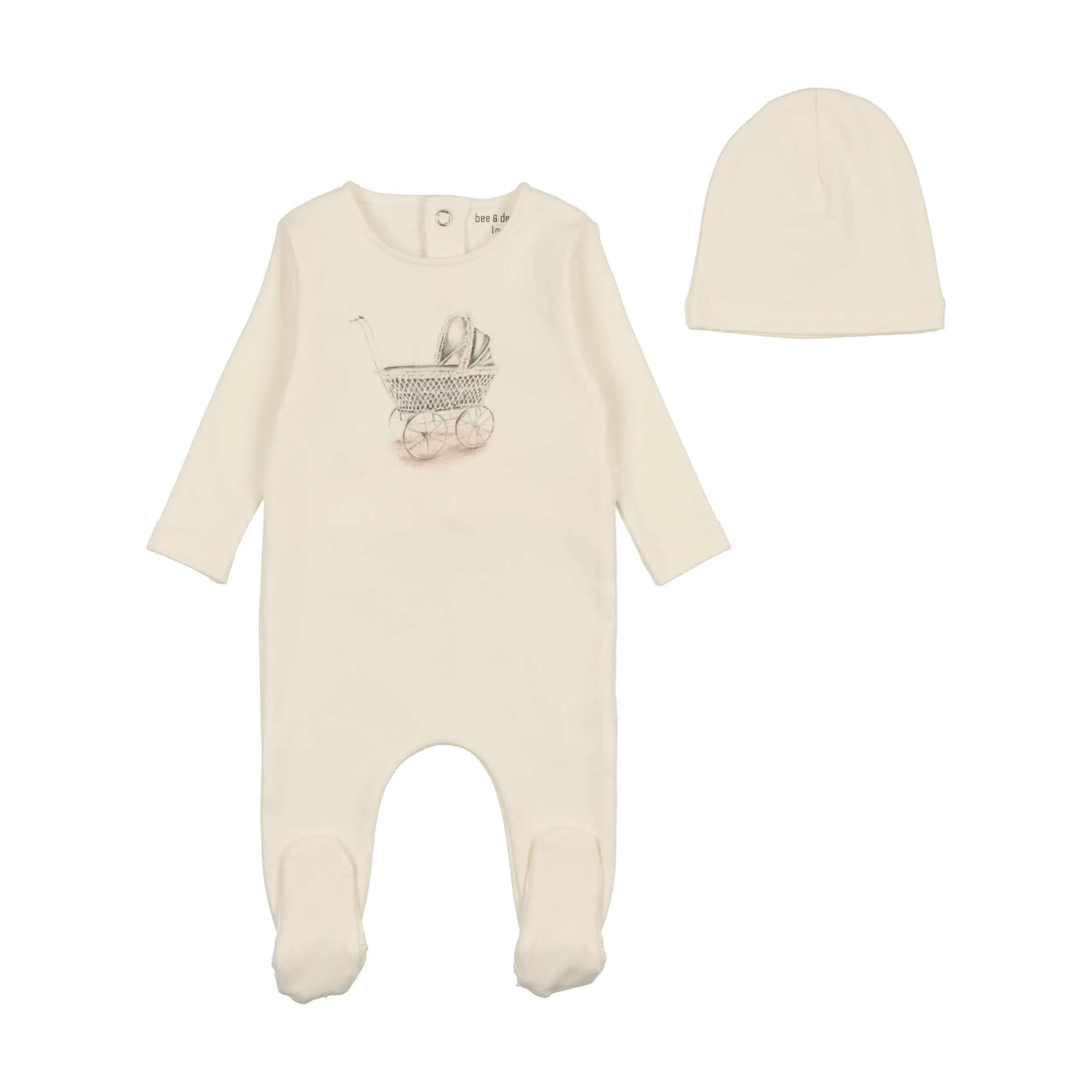 BEE & DEE 2PC CARRIAGE PRINT FOOTIE   BONNET SET