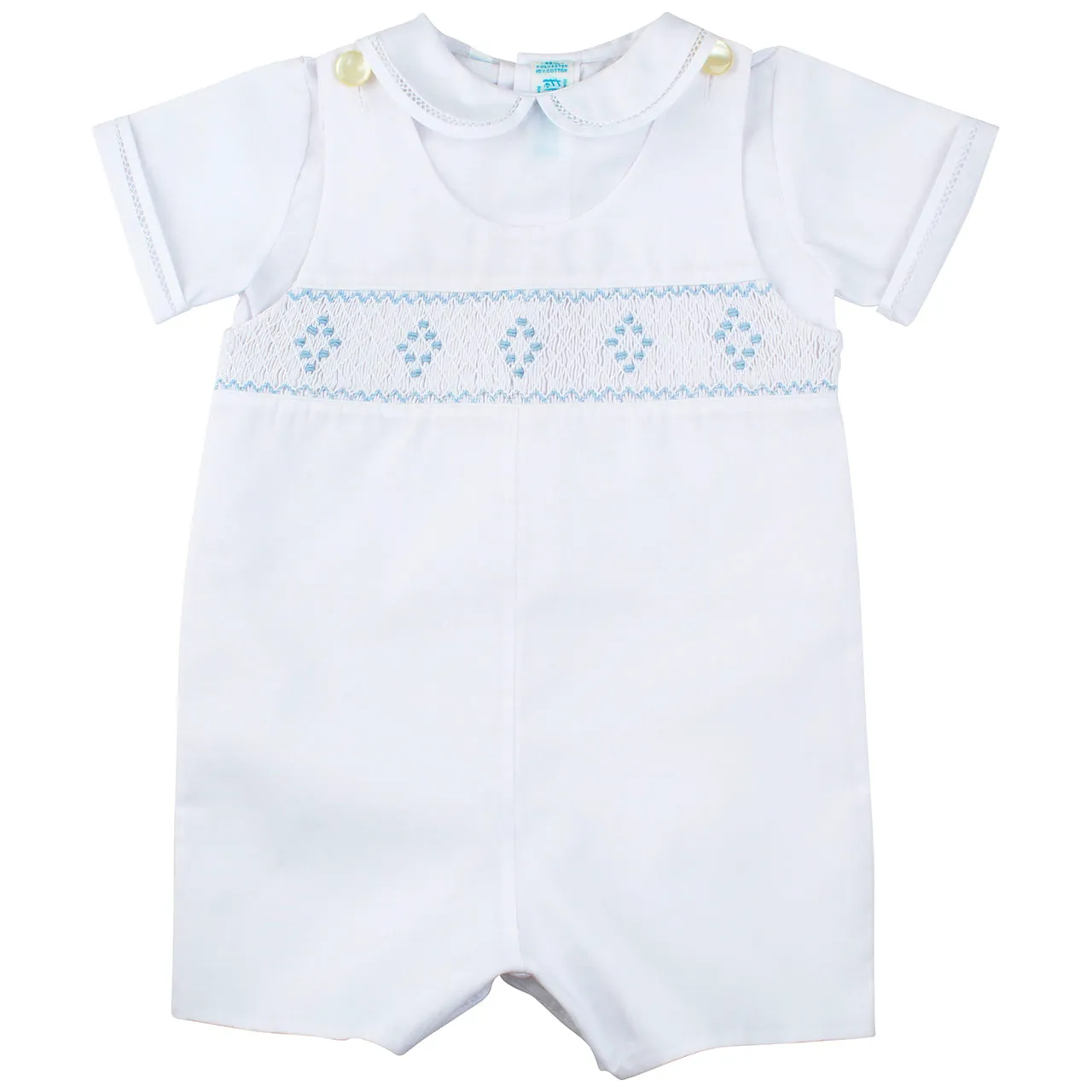 Boys White Highrise with Blue Smocking