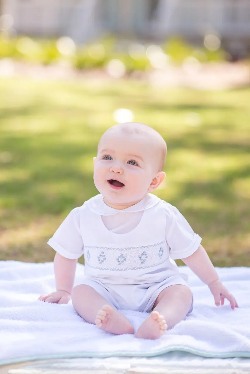 Boys White Highrise with Blue Smocking