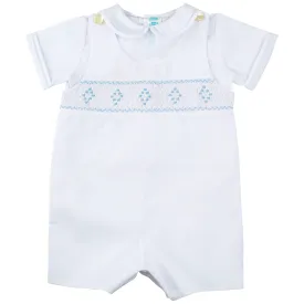 Boys White Highrise with Blue Smocking