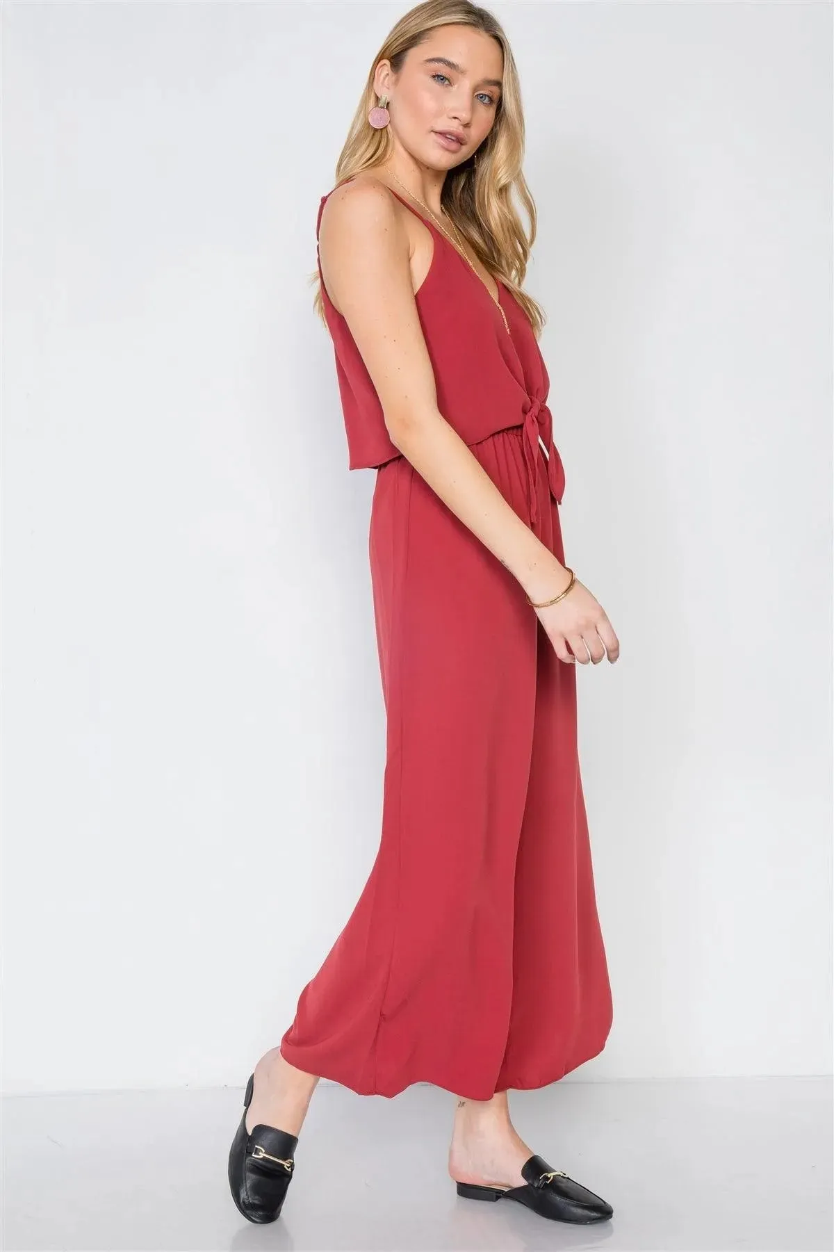 Brick Cami Front Tie Wide Leg Solid Jumpsuit /3-1-1