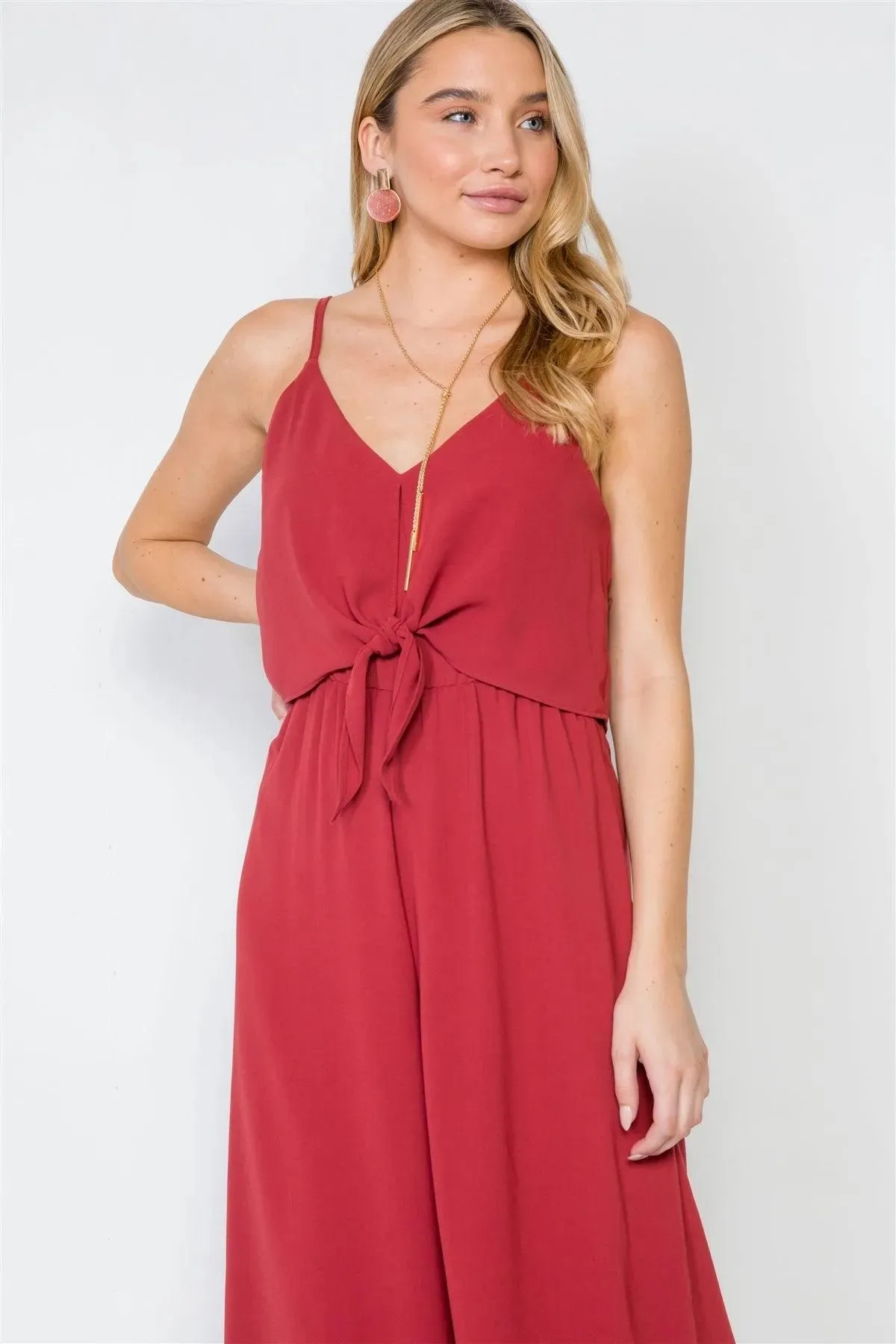 Brick Cami Front Tie Wide Leg Solid Jumpsuit /3-1-1