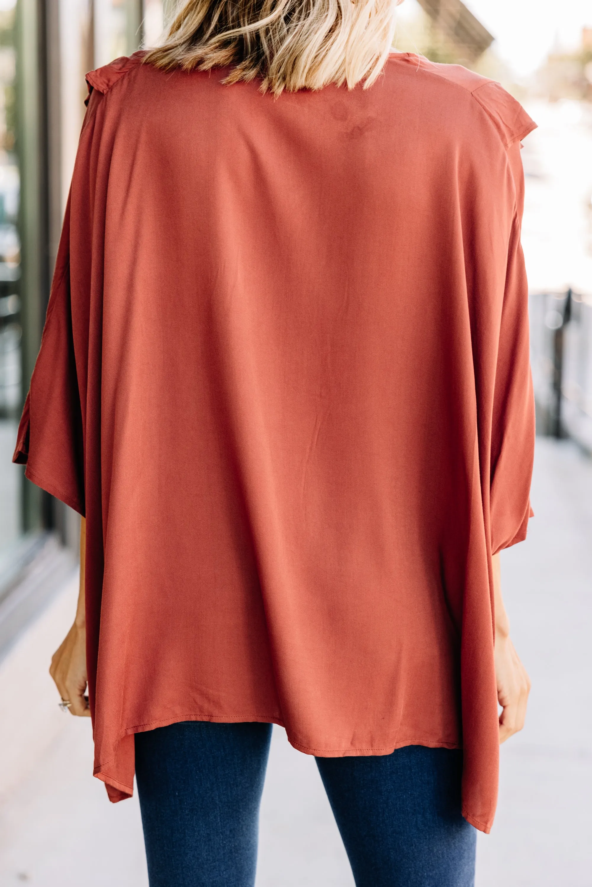 Can't Compare Rust Orange Ruffled Blouse