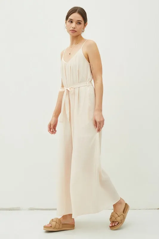Champagne Lightweight Tie Belt Wide Leg Cami Jumpsuit