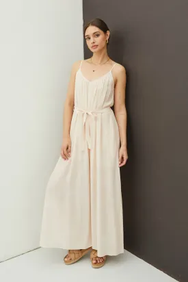 Champagne Lightweight Tie Belt Wide Leg Cami Jumpsuit