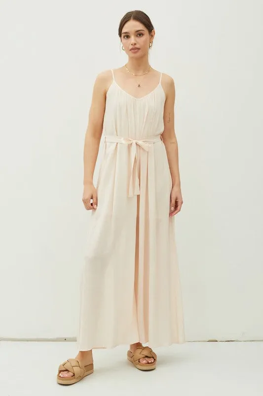 Champagne Lightweight Tie Belt Wide Leg Cami Jumpsuit