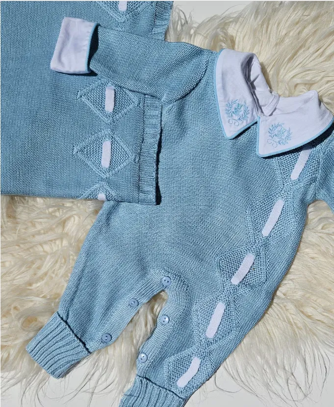 Cotton Stripe Knitted Set - Light Blue