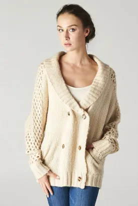 Cozy Double Breasted Long Sleeve Open Knit Sweater