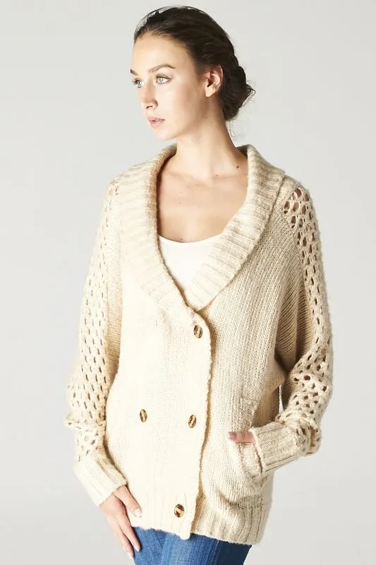 Cozy Double Breasted Long Sleeve Open Knit Sweater