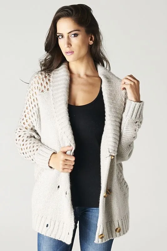 Cozy Double Breasted Long Sleeve Open Knit Sweater