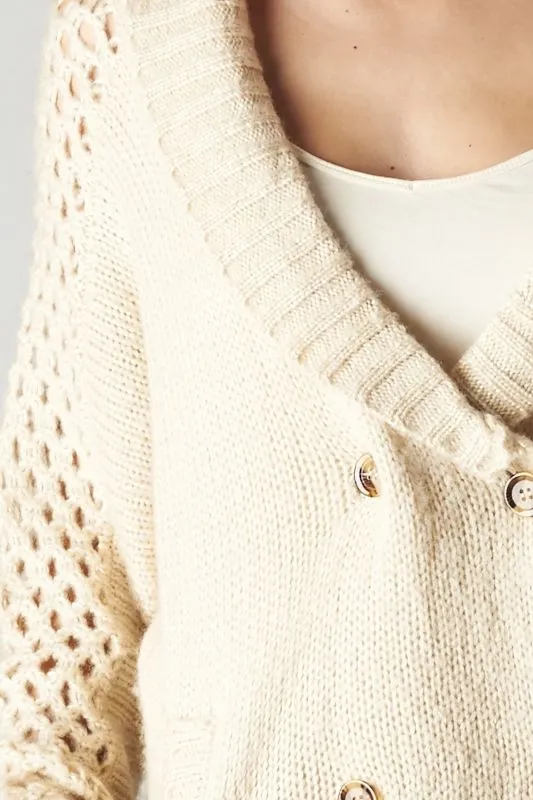 Cozy Double Breasted Long Sleeve Open Knit Sweater