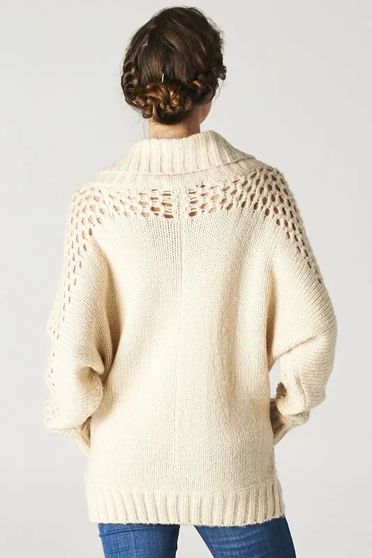 Cozy Double Breasted Long Sleeve Open Knit Sweater