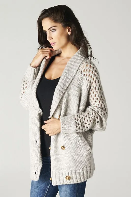 Cozy Double Breasted Long Sleeve Open Knit Sweater
