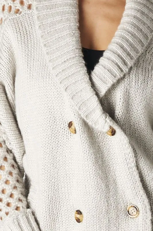 Cozy Double Breasted Long Sleeve Open Knit Sweater