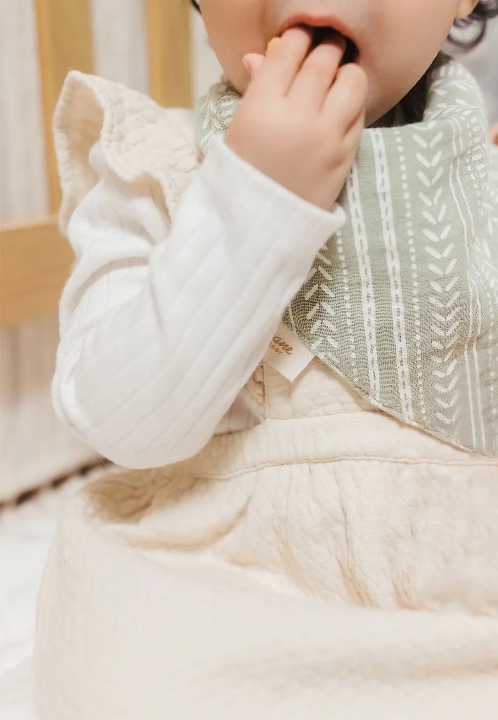 Crane Baby Bandana Bib Set Dainty Leaf Willow Collection - Cream