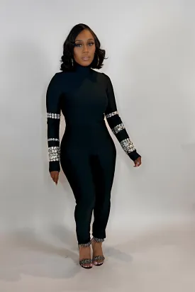 CRYSTAL SLEEVE BANDAGE JUMPSUIT