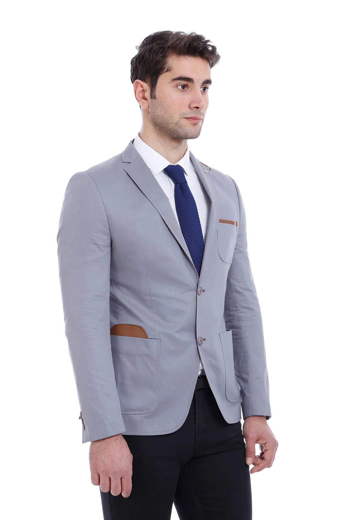 Double Buttons Mono Lapel Bag Pocket Grey Jacket-Wessi