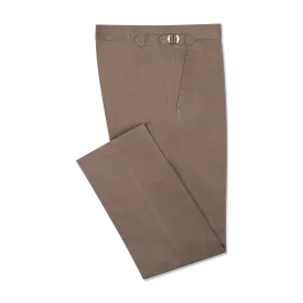 Flat Front Trouser in Tobacco Brushed Cotton Twill