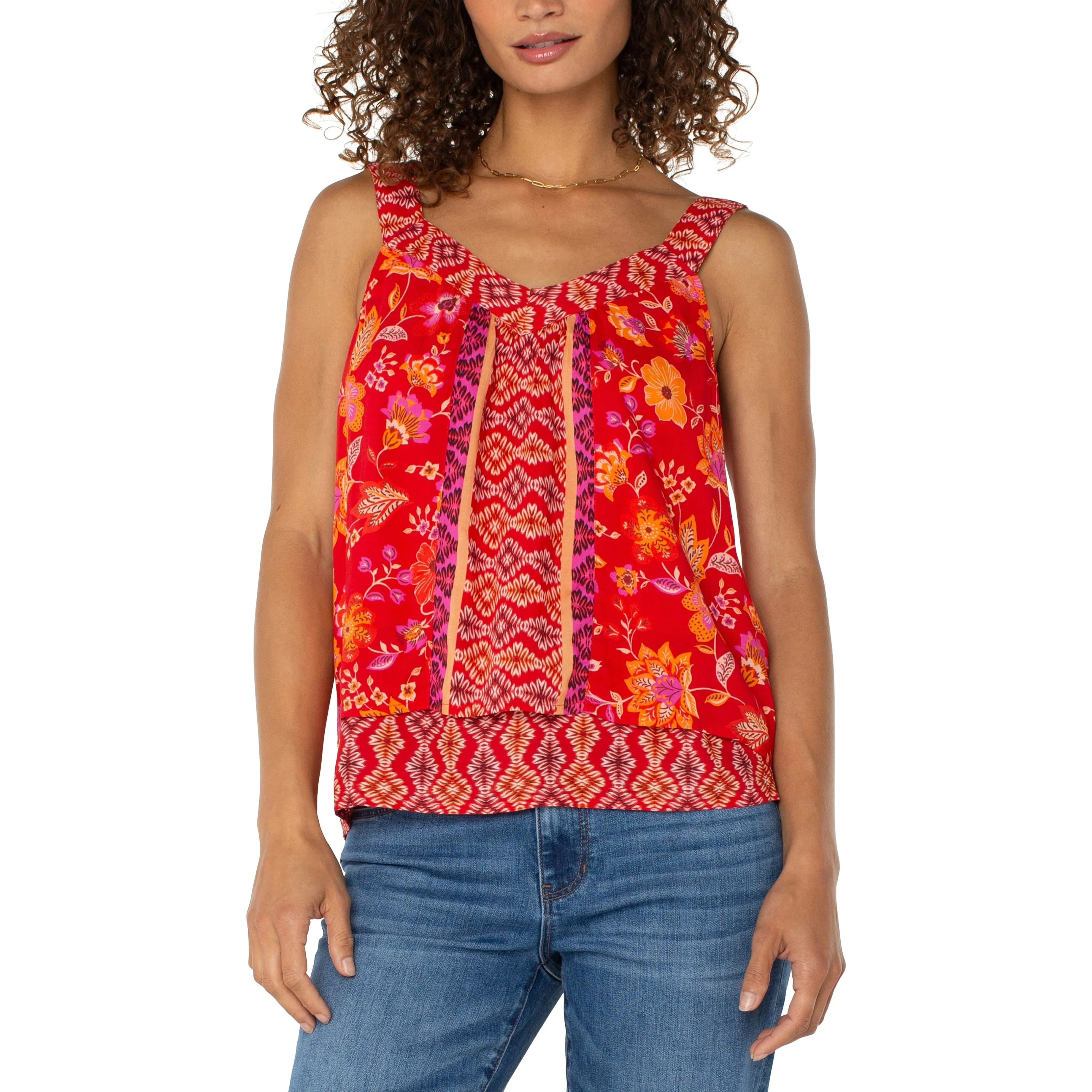 Floral Woven Tank with Smocking Detail