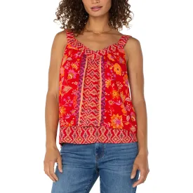 Floral Woven Tank with Smocking Detail