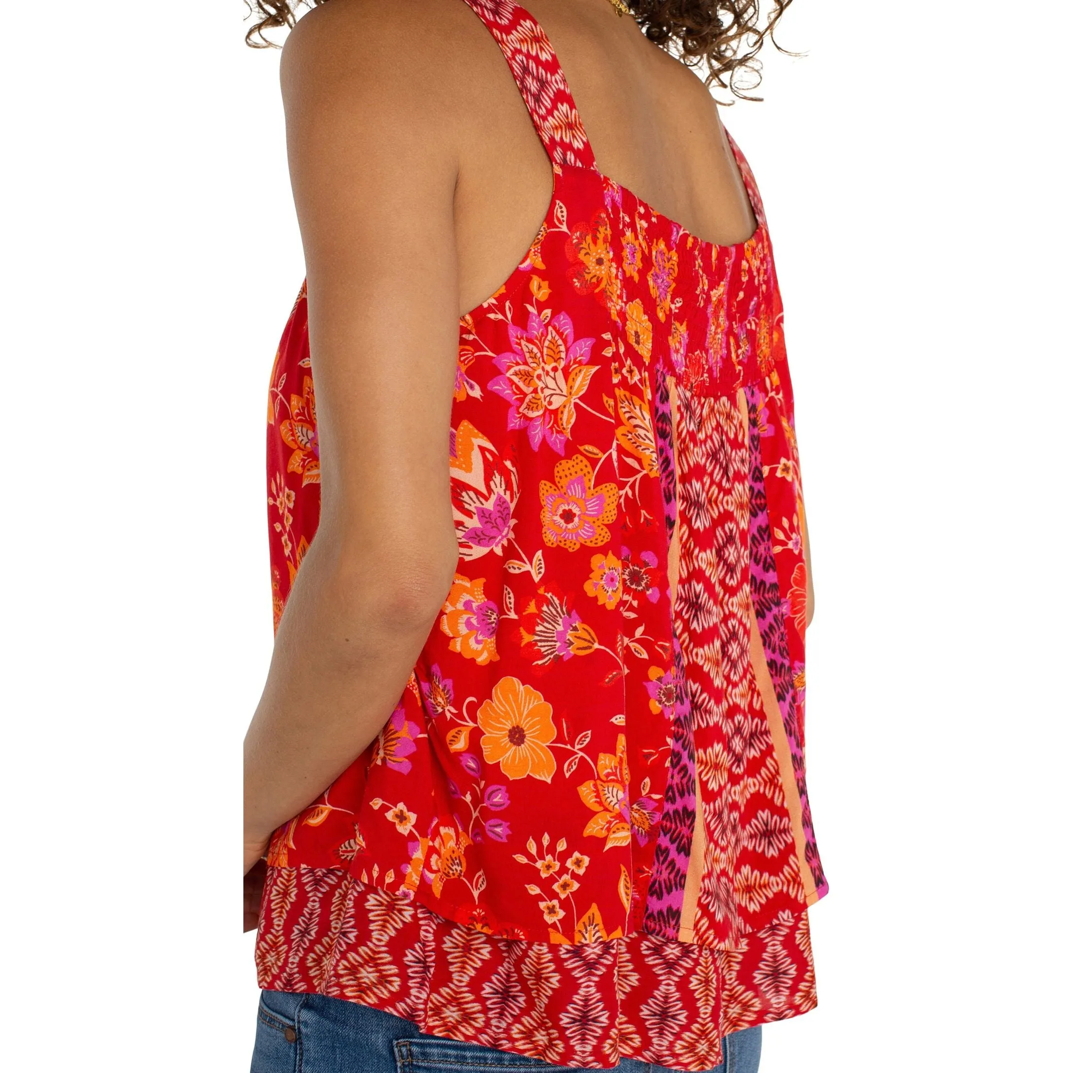 Floral Woven Tank with Smocking Detail
