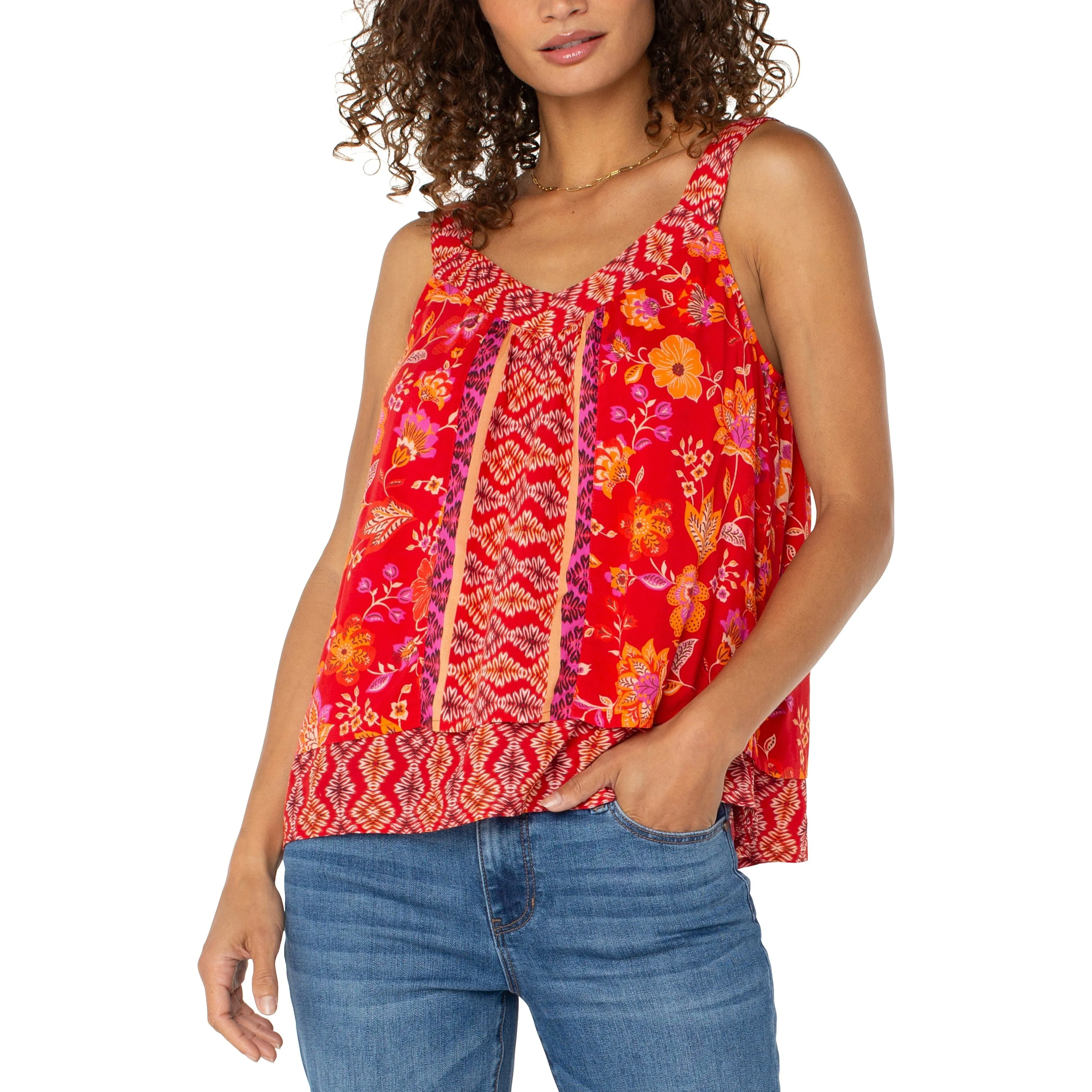 Floral Woven Tank with Smocking Detail