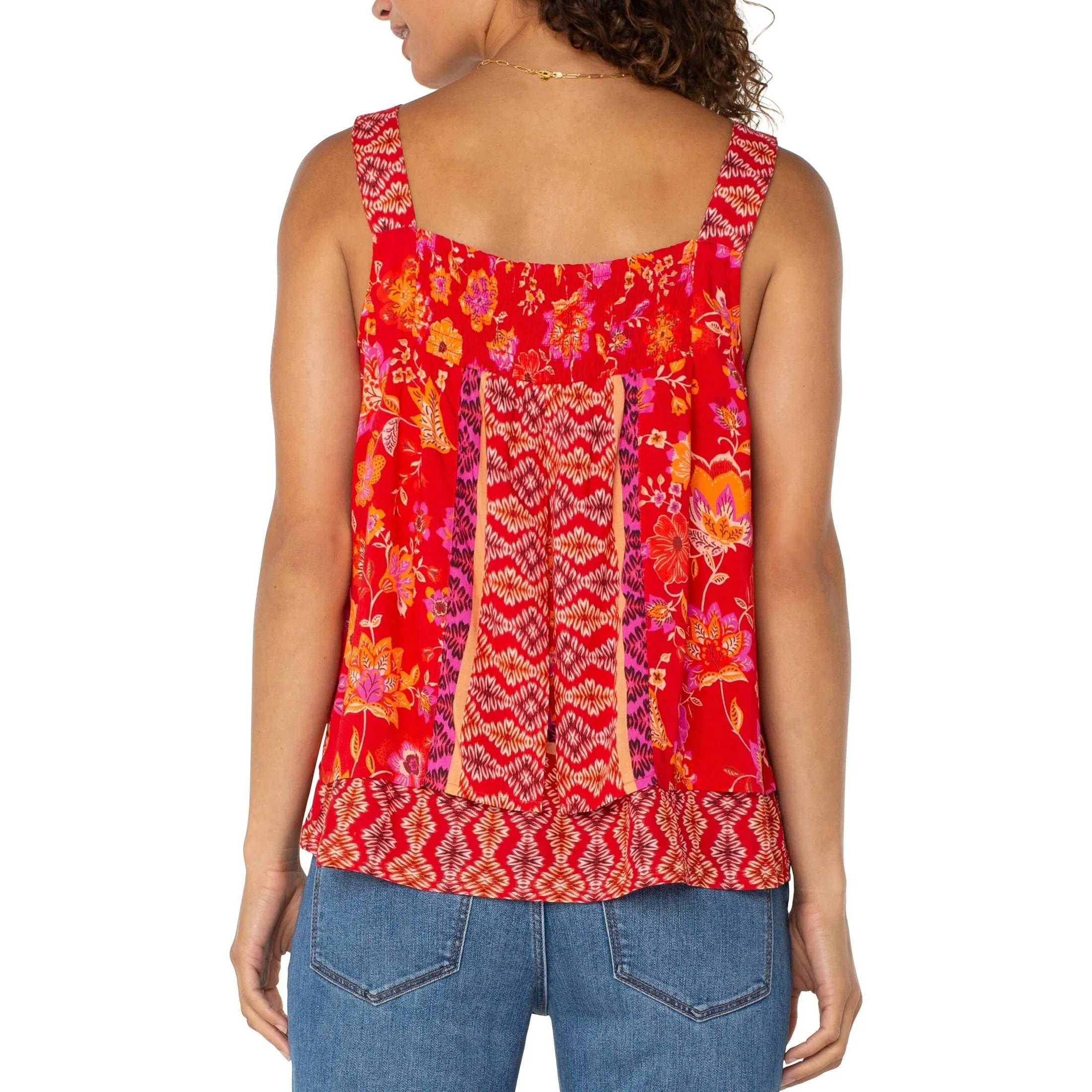 Floral Woven Tank with Smocking Detail