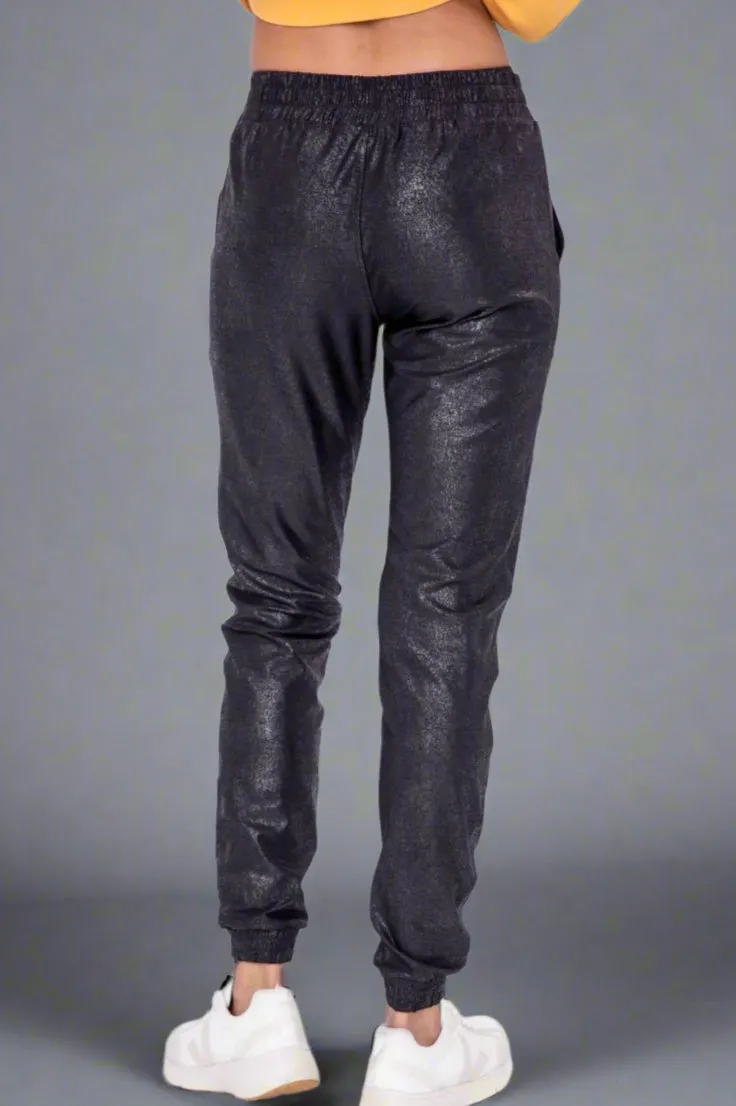 Foil Printed High Waisted Joggers Black
