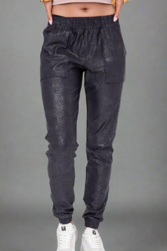 Foil Printed High Waisted Joggers Black