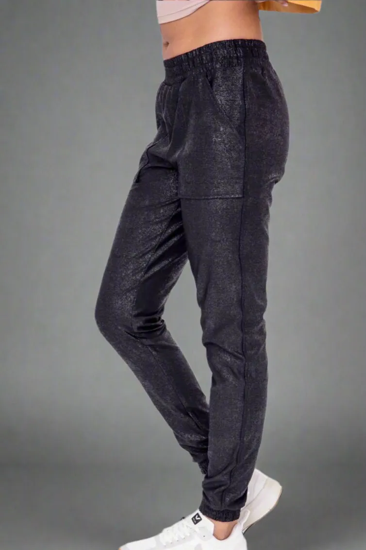 Foil Printed High Waisted Joggers Black