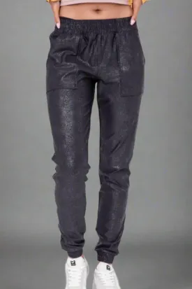 Foil Printed High Waisted Joggers Black
