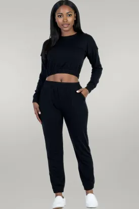 French Terry Elastic Waist Pullover & Joggers Set