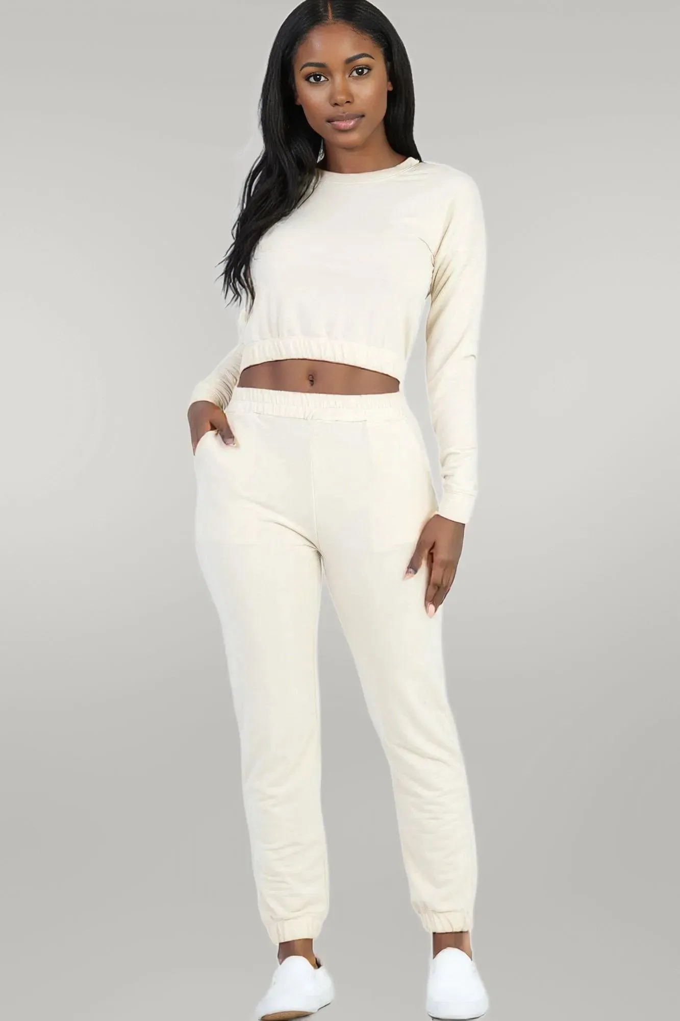 French Terry Elastic Waist Pullover & Joggers Set