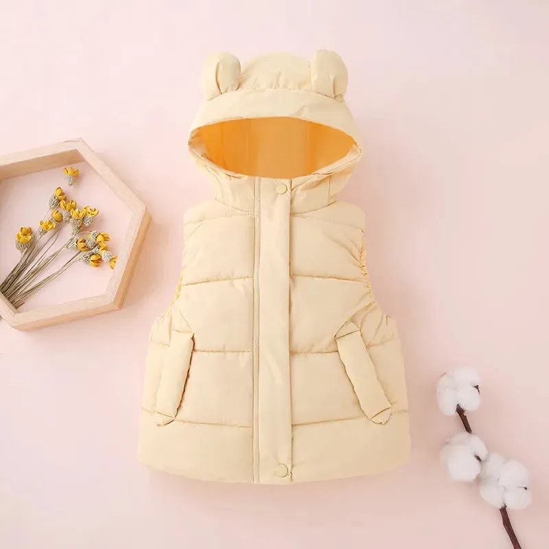 Kids Cotton Padded Hooded Sleeveless Waistcoats