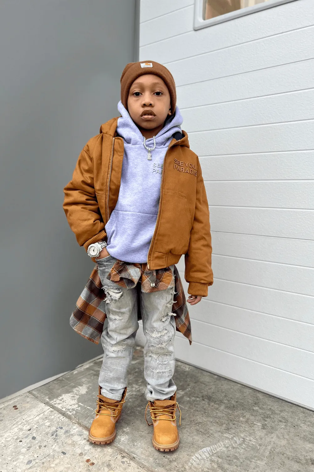Kids See You In Paradise Hooded Work Jacket (Wheat)