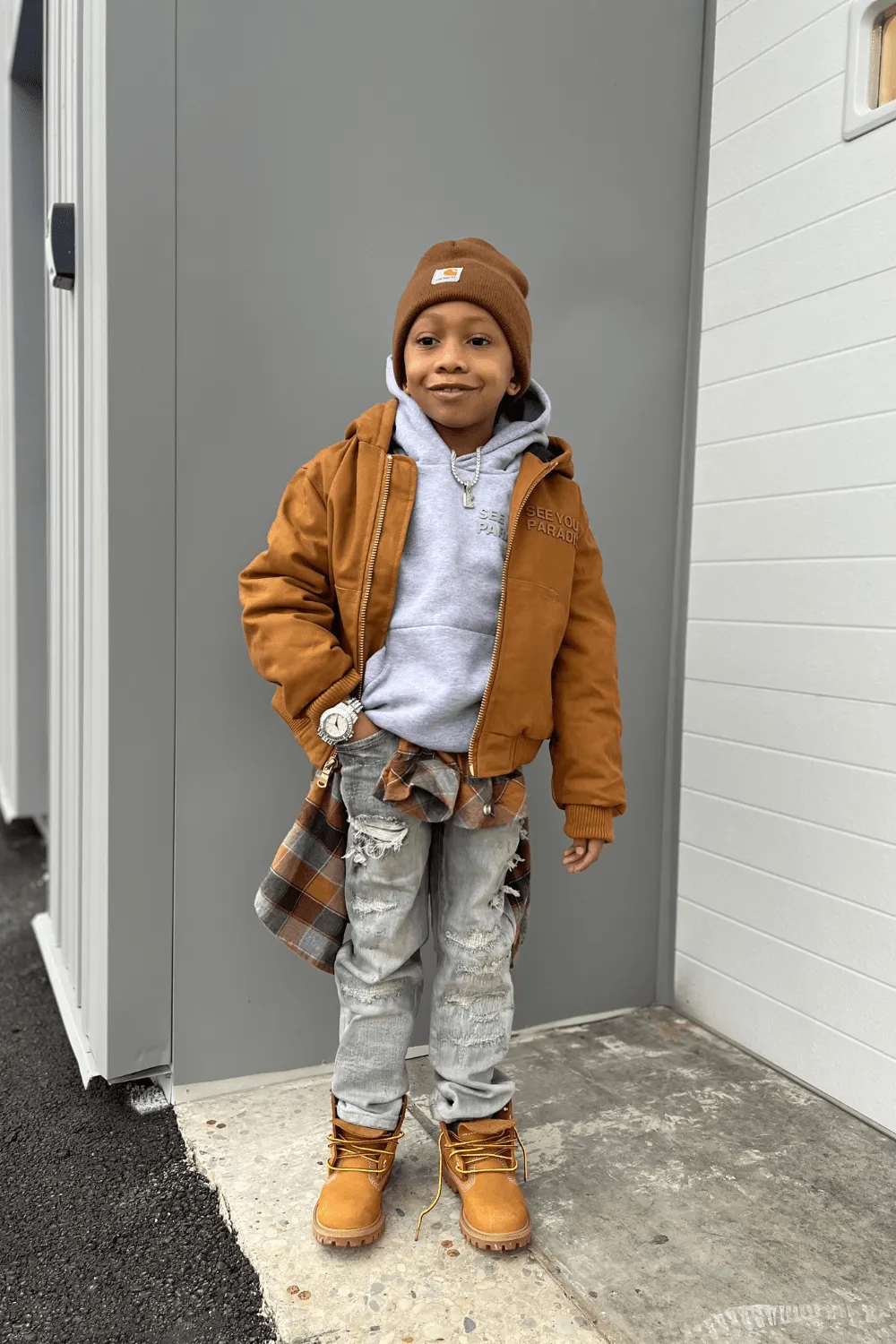 Kids See You In Paradise Hooded Work Jacket (Wheat)