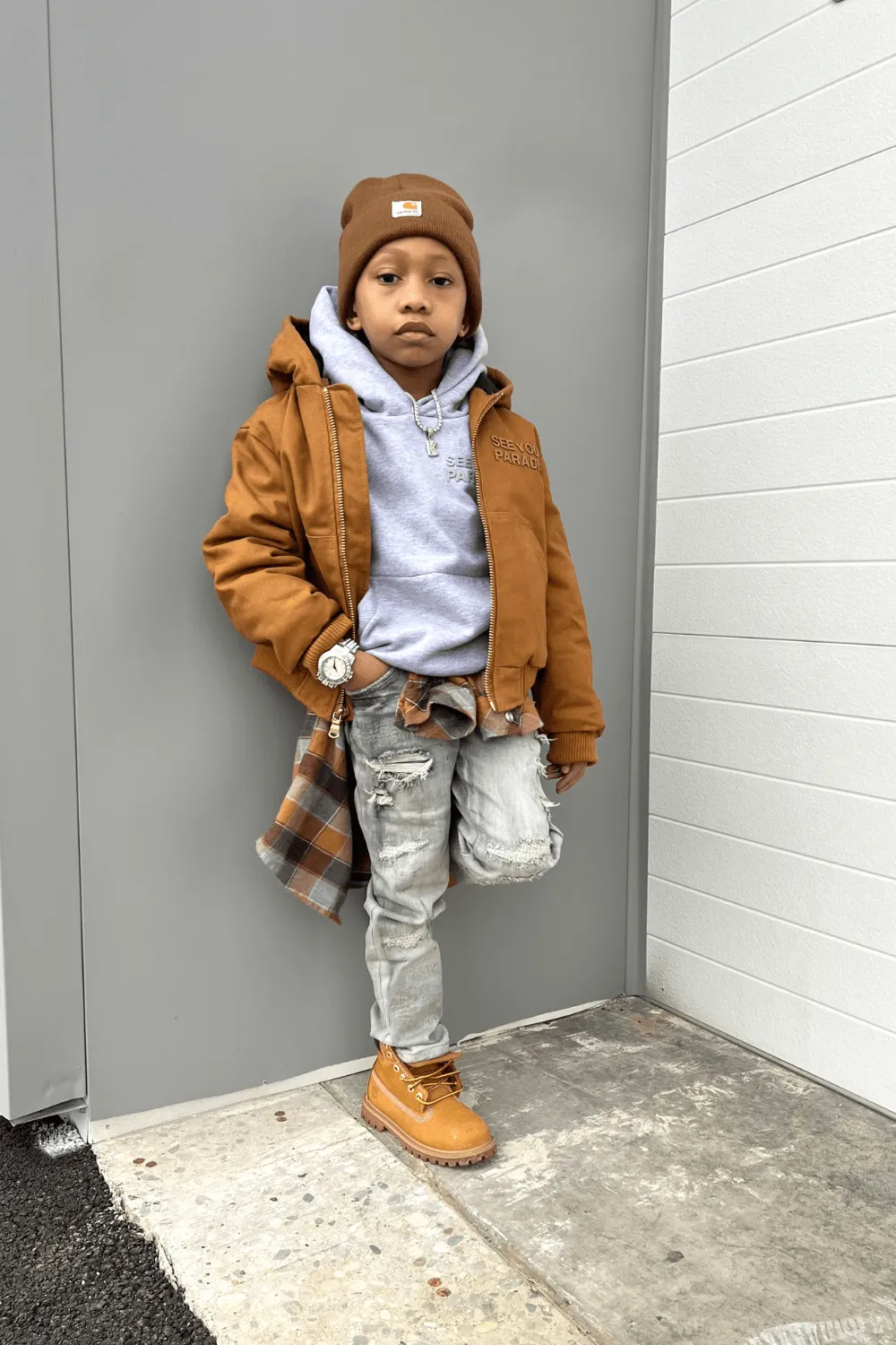 Kids See You In Paradise Hooded Work Jacket (Wheat)